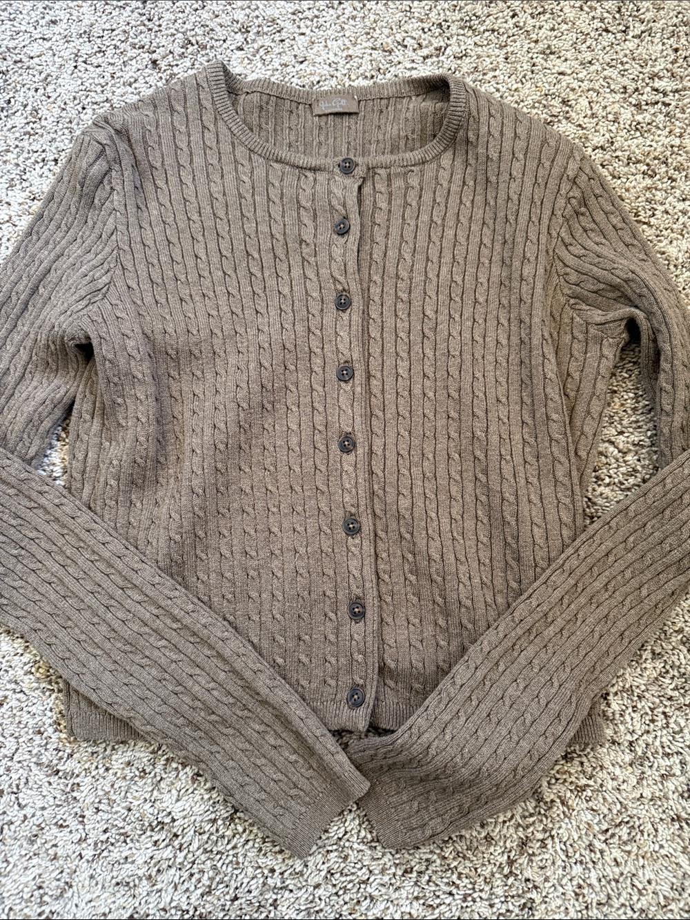 Cable-Knit Button Front Sweater Cardigan - Taupe